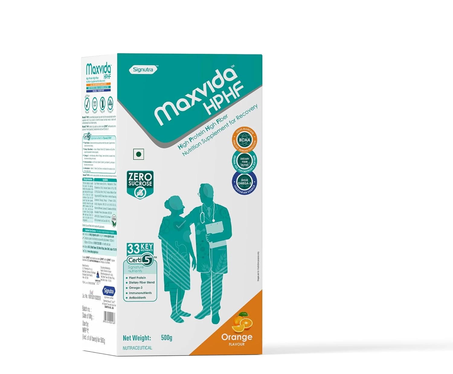 Maxvida HPHF-High Protein High Fiber Supplement for Recovery-Orange Flavour, 500 g-1.webp